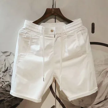Белые шорты Мужские Летние Повседневные шорты с эластичной резинкой на талии, легкие, дышащие, Прохладные Бермуды, Мужская спортивная одежда, Корейские модные шорты 2023 года