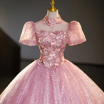 100% настоящая розовая цветочная вышивка с пузырчатым рукавом бальное платье Средневекового Ренессанса Платье королевы Викторианской эпохи платье Belle ball