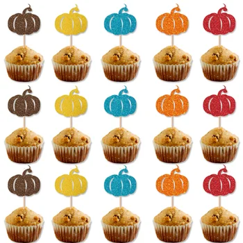 2023 Европа, День Благодарения, блестящие бумажные топперы для тыквенных кексов на День благодарения, декор торта, надпись Хэллоуин