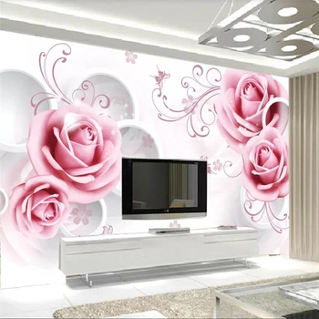 обои beibehang на заказ 3D сплошные настенные фрески круг из ротанга с цветами розы ТВ фоновая стена гостиная спальня 3D обои