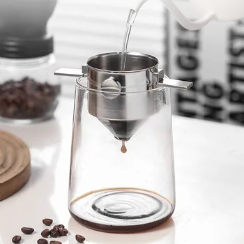 Складной фильтр для переливания кофе Многоразовый кофейный конусный фильтр с медленным капанием из нержавеющей стали для путешествий и кемпинга Инструмент для приготовления кофе