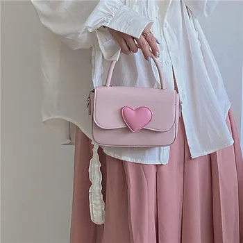 Модная простая маленькая квадратная сумка, женские дизайнерские сумки с розовым сердечком, женские сумки через плечо и подмышки для женщин, мини-сумки-тоутеры из искусственной кожи