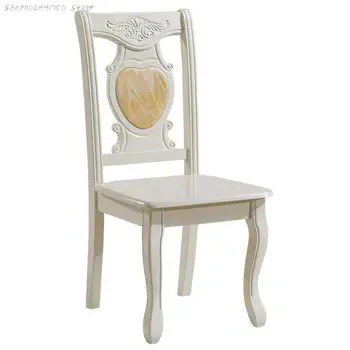 Стул со спинкой в европейском стиле, табурет, обеденный стол и стул из дуба с резьбой в китайском стиле, современная простая столовая, белый цвет