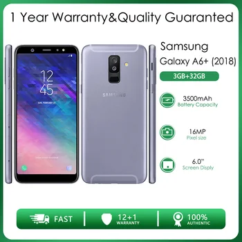 Оригинальный Разблокированный Samsung Galaxy A6 + (2018) A605F 4G 3 ГБ ОЗУ 32 ГБ ПЗУ 16MP 6,0 